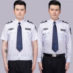 保安制服夏装短袖物业夏天工作服套装男长袖春秋白色衬衣纯棉透气白色短袖送配件165M