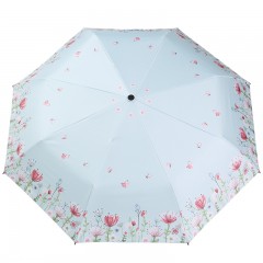 天堂伞 全遮光黑胶转印三折晴雨伞蝶绕芳丛