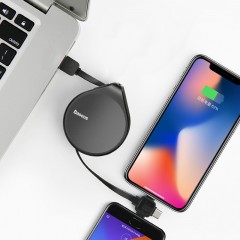 Baseus数据线三合一苹果6TypeC安卓一拖三充电线伸缩iphone6sX8plus华为小米三星车载三头通用黑