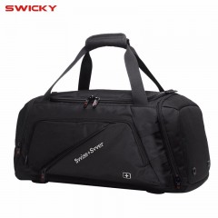 瑞士SWICKY瑞驰旅行包男女户外手提包多功能双肩背包旅行袋大容量韩版登机包健身包黑色大号可手提可双肩